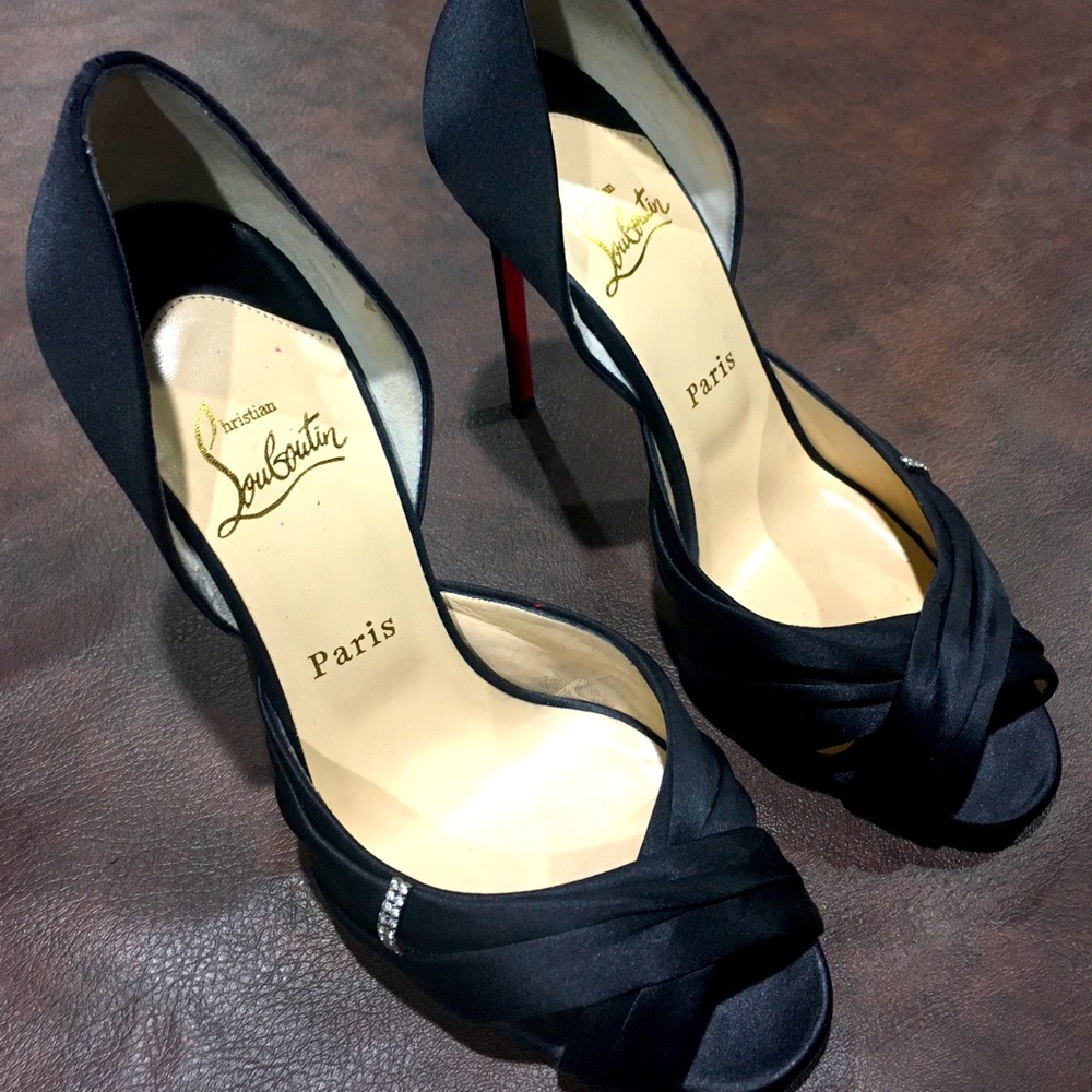 Christian Louboutin - Satin Black Heels (Size 8).